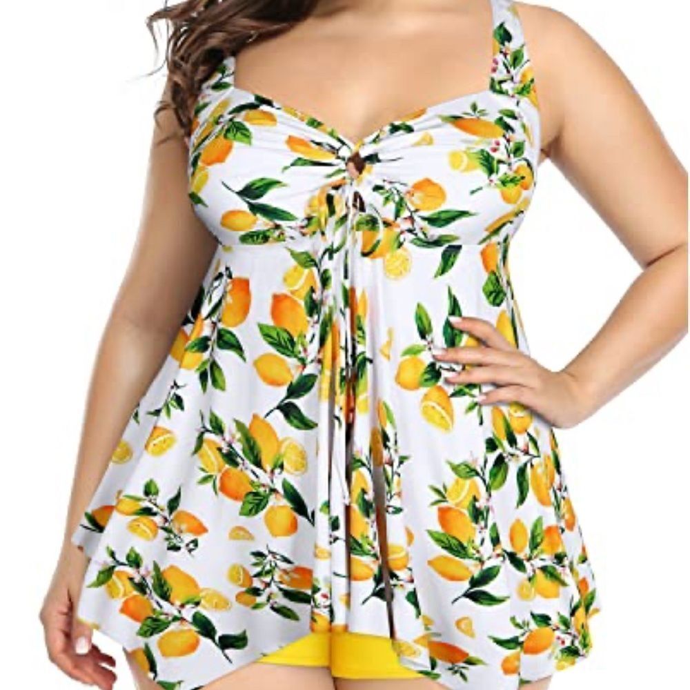 Lemon Print Tankini Top